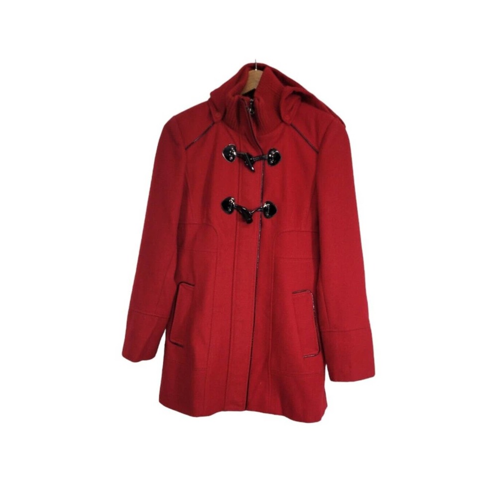 Guess Red Wool Lined Toggle Button Hooded Duffle … - image 1
